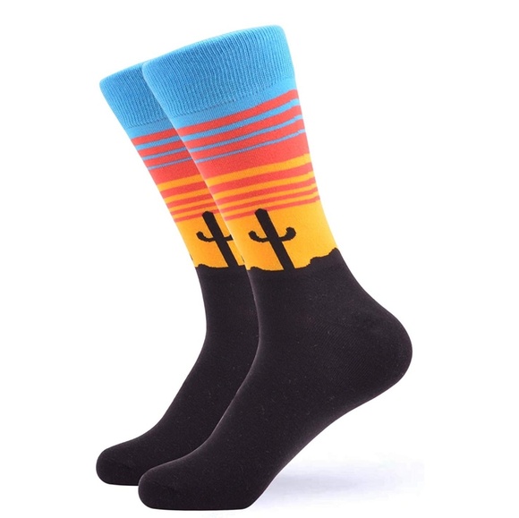 Ralph's Other - Mens Novelty Desert Cactus Cotton Crew Socks Black